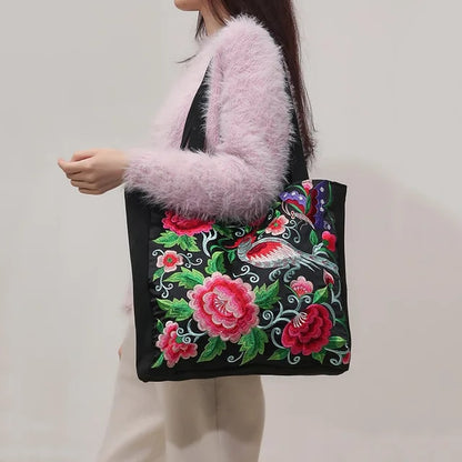 Ethnic Flower Embroidered Canvas Bags