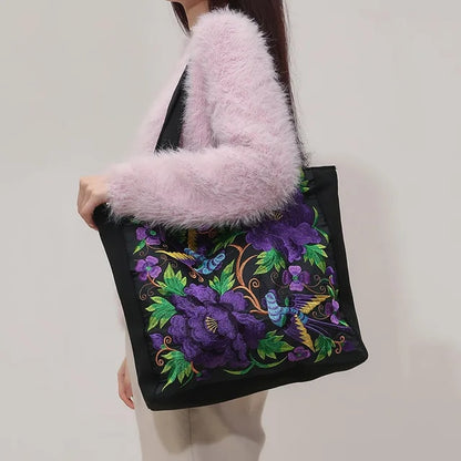 Ethnic Flower Embroidered Canvas Bags