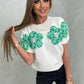 Flower Knitted Half Sleeve O-Neck Sweaters