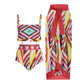 Multi Colorblocks Beach Wear Fashion Bikini Set, Cover-Up and Skirt
