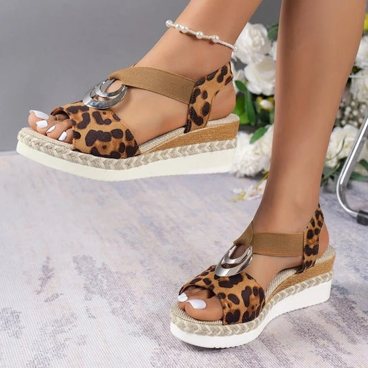 Leopard Print Metal Decoration Women Sandals