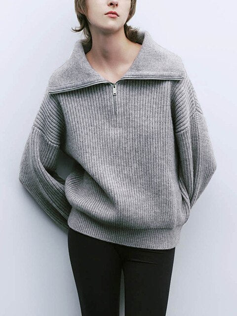 Half Zipper Loose Fit Warm Sweater For Women