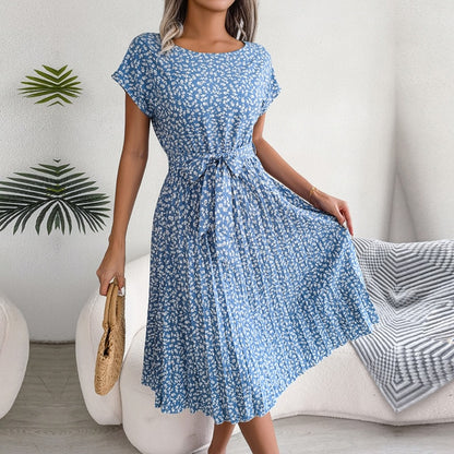 Summer Spring Style Women Floral Pleated A Line Long Dress