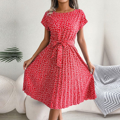 Summer Spring Style Women Floral Pleated A Line Long Dress