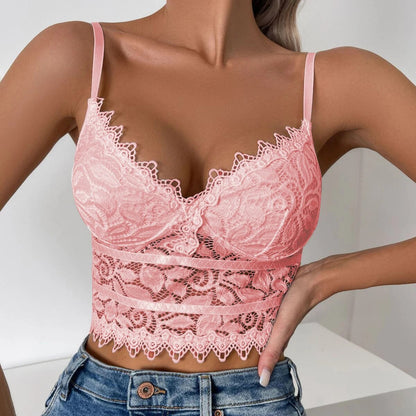 Summer Y2K Slim Spaghetti Strap Tank Top – Women's Corset Crop Top, Lace Bustier, Casual Lingerie Cami Vest, Sleeveless Sling