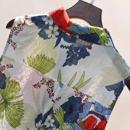 Flower Floral Printing Polo-Neck Blouse