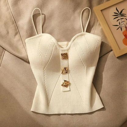 French Style Cross-Knit Suspender Camisole for Women – Sexy Slim Fit Summer Bandeau Top, High-End Beauty Wear