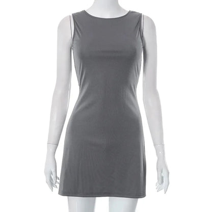 Casual Gray Sleeveless Above Knee Mini Dress