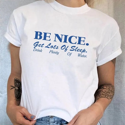 Be Nice Graphic Tee Womens Oversized Aesthetic T Shirt Inspirational Quote Harajuku Tumblr Grunge Top