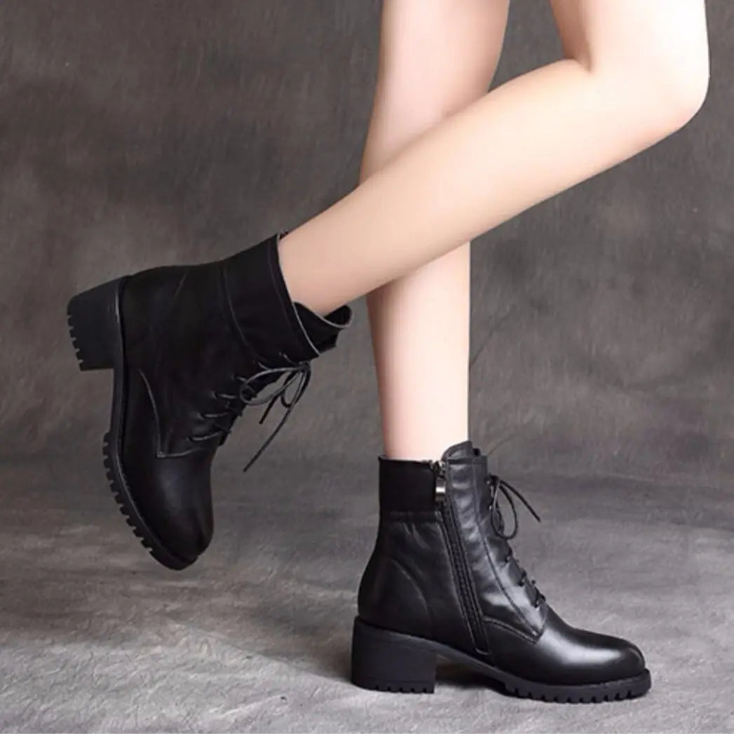 Womens Round Head Lace Up Chelsea Boots For Winter