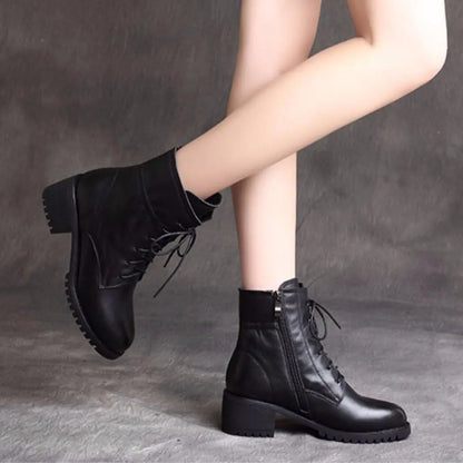 Womens Round Head Lace Up Chelsea Boots For Winter