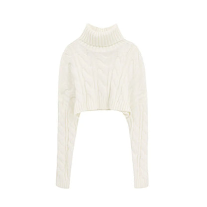 Elegant Turtleneck Winter Sweater For Women Thick Warm Knitted Pullover With Crochet Texture Slim Loose Fit Jersey Knit Jumper