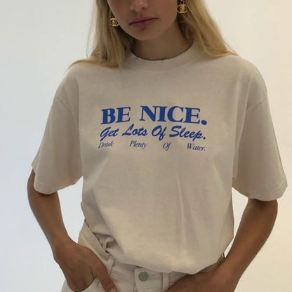 Be Nice Graphic Tee Womens Oversized Aesthetic T Shirt Inspirational Quote Harajuku Tumblr Grunge Top