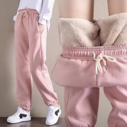 Warm Short Plush Inside Winter Cargo Pants For Women