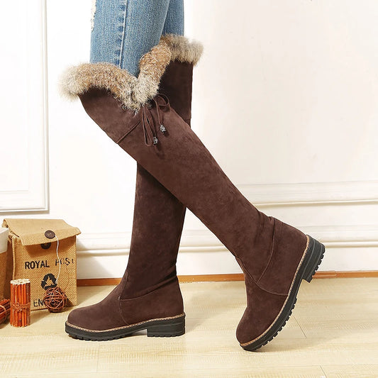 Womens Warm Leather Snow Knee High Boots Shoes