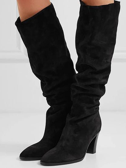 2024 Modern Knee High Suede Boots Square Heel Winter Shoes For Women
