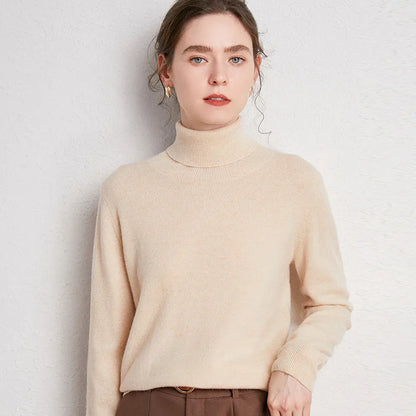 Womens Pure Wool Turtleneck Plus Size Knitted Sweaters