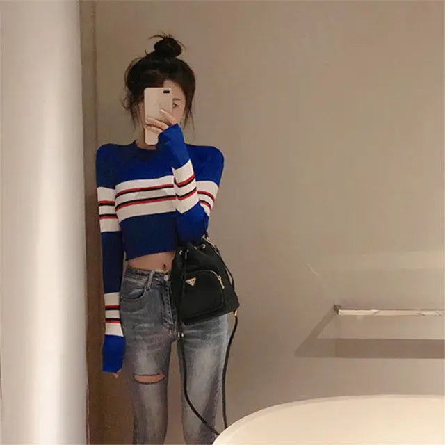 Womens Slim Color Striped Sweaters