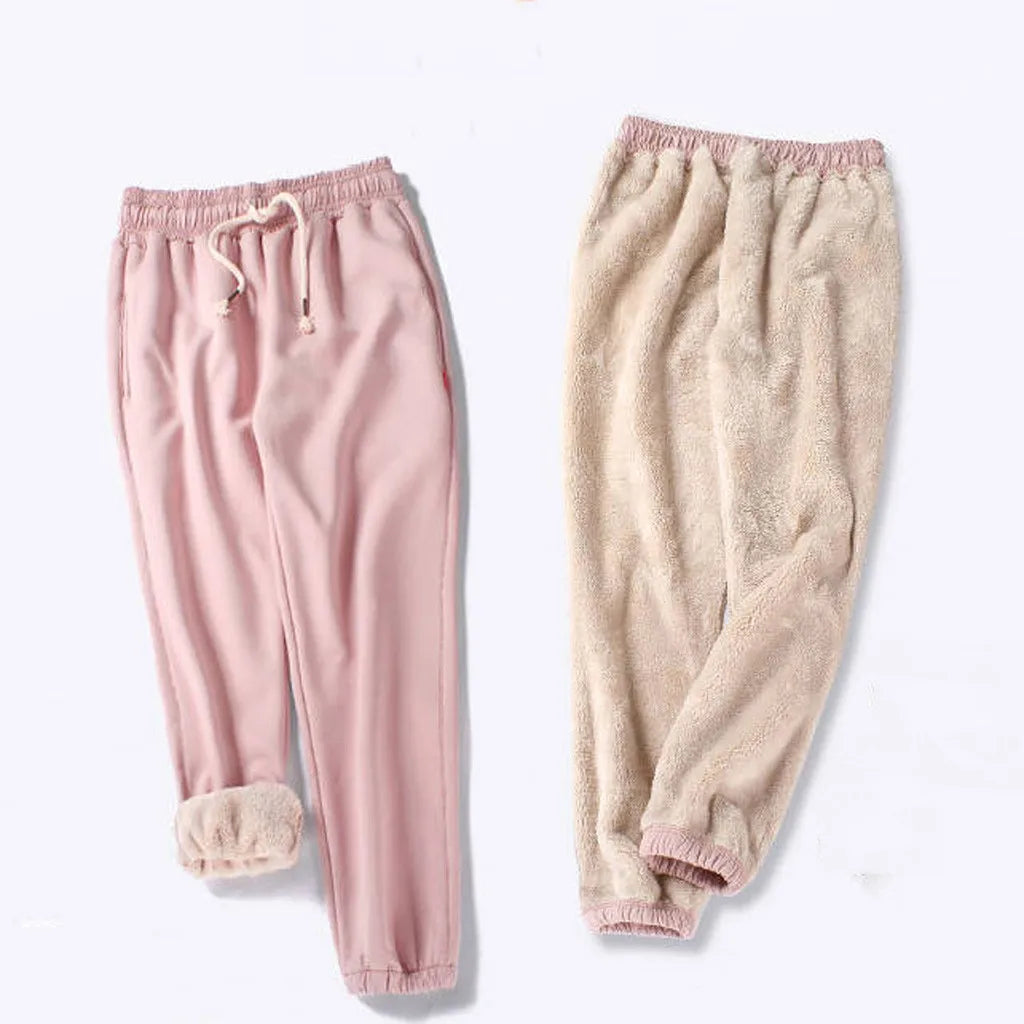 Warm Short Plush Inside Winter Cargo Pants For Women