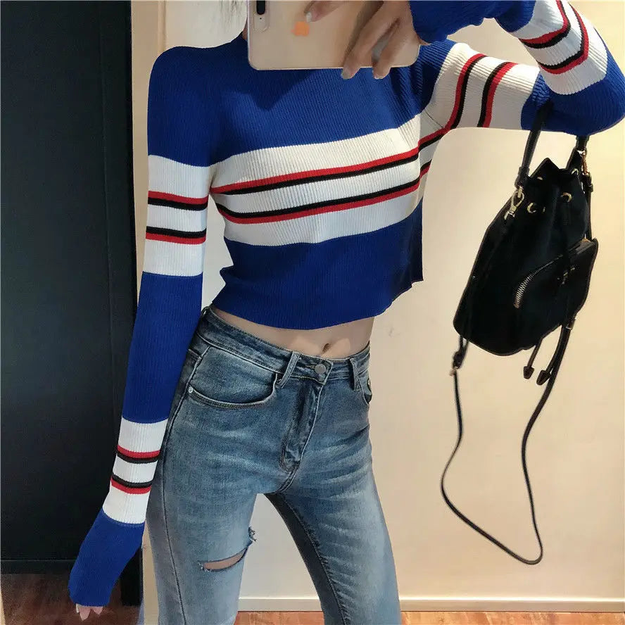 Womens Slim Color Striped Sweaters
