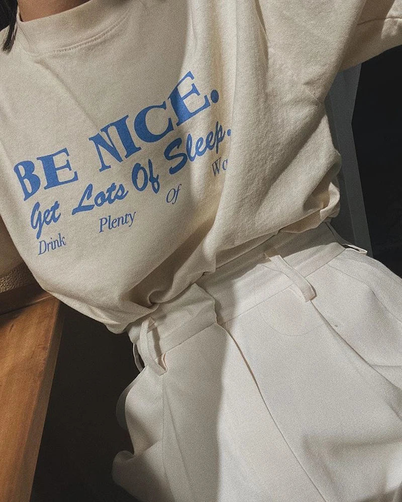 Be Nice Graphic Tee Womens Oversized Aesthetic T Shirt Inspirational Quote Harajuku Tumblr Grunge Top