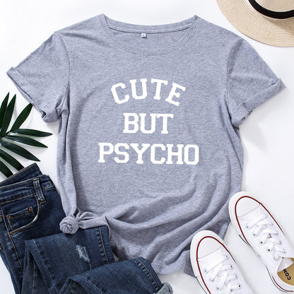 Cute But Psycho Graphic T Shirt 2025 Summer Funny Loose Crew Neck Tee Womens Casual Harajuku Print Shirt