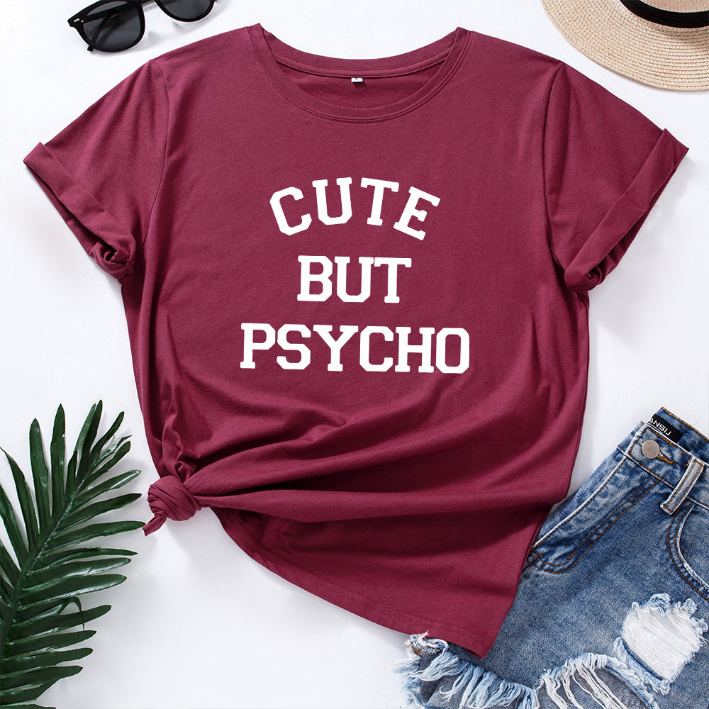 Cute But Psycho Graphic T Shirt 2025 Summer Funny Loose Crew Neck Tee Womens Casual Harajuku Print Shirt