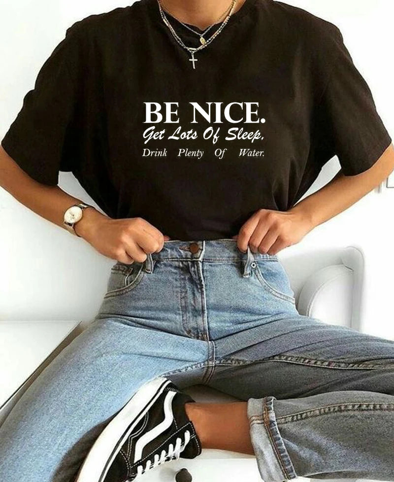 Be Nice Graphic Tee Womens Oversized Aesthetic T Shirt Inspirational Quote Harajuku Tumblr Grunge Top