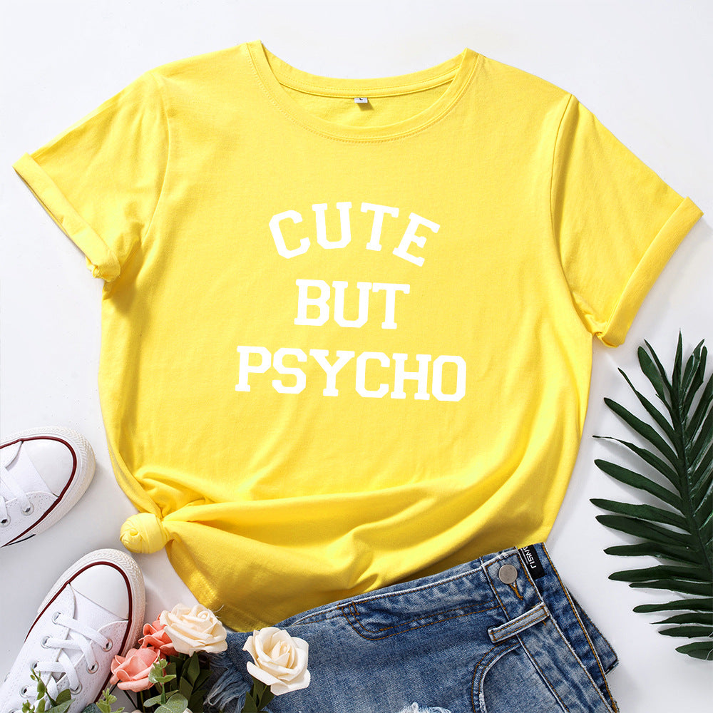 Cute But Psycho Graphic T Shirt 2025 Summer Funny Loose Crew Neck Tee Womens Casual Harajuku Print Shirt