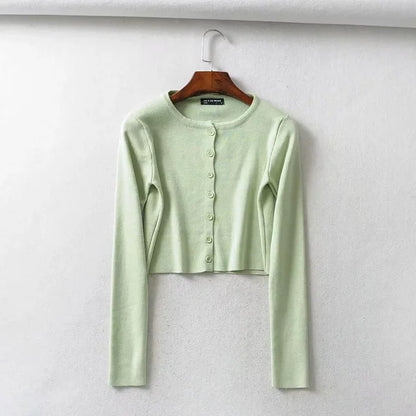 Spring O-Neck Long Sleeve Thin Cropped Sweaters