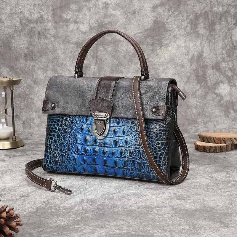 Womens Retro Crocodile Pattern Shoulder Bag 2025 Autumn Winter Fashion Small Square Crossbody