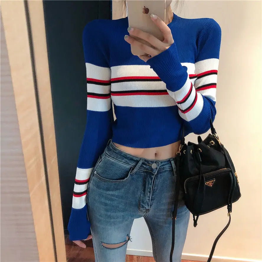 Womens Slim Color Striped Sweaters