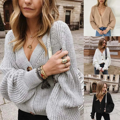 Lazy Wind Lady V Neck Cardigan Autumn Winter Fashion Knitted Jacket Women S Long Sleeve Sweater Top