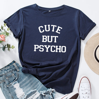Cute But Psycho Graphic T Shirt 2025 Summer Funny Loose Crew Neck Tee Womens Casual Harajuku Print Shirt