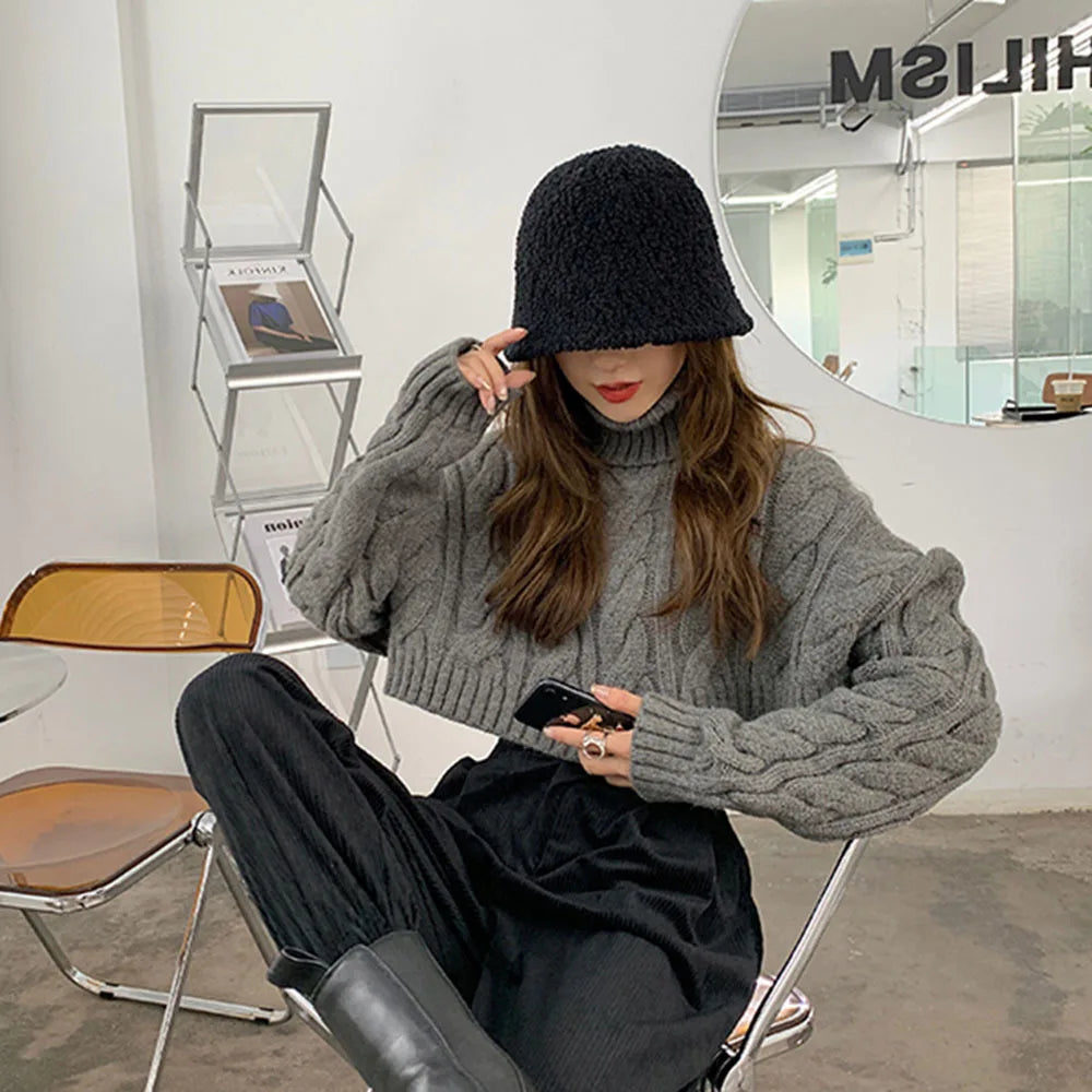Elegant Turtleneck Winter Sweater For Women Thick Warm Knitted Pullover With Crochet Texture Slim Loose Fit Jersey Knit Jumper