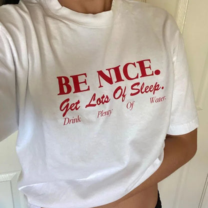 Be Nice Graphic Tee Womens Oversized Aesthetic T Shirt Inspirational Quote Harajuku Tumblr Grunge Top