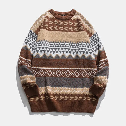 Men's Vintage Striped Knitted Sweater – Retro O-Neck Pullover, Long Sleeve Casual Jumper