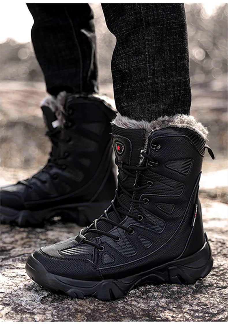 Large Size Winter Mens Boots Warm Plush Ankle Boots Sweat Wicking High Top Snow Boots Outdoor Sneakers For Men