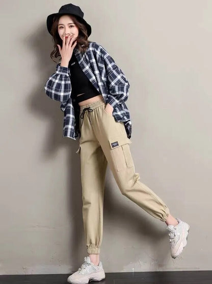 Warm Short Plush Inside Winter Cargo Pants For Women