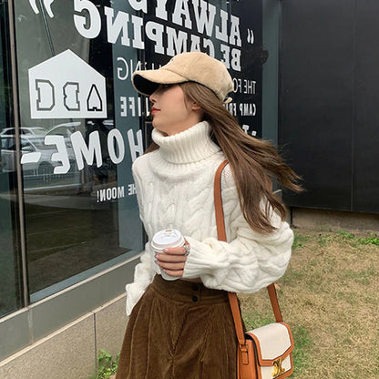 Elegant Turtleneck Winter Sweater For Women Thick Warm Knitted Pullover With Crochet Texture Slim Loose Fit Jersey Knit Jumper