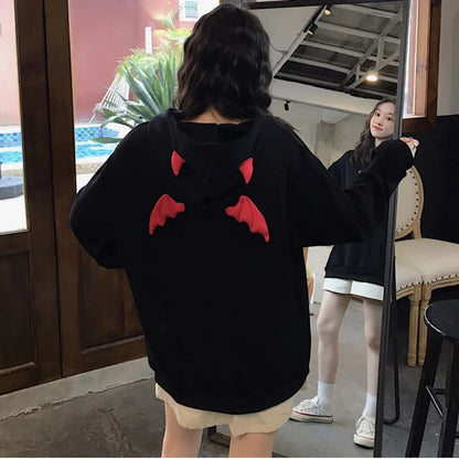Retro American Style Little Devil Horn Themed Winter Hoodies