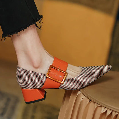 Orange Belt Elegant High Heel Pointed Toe Shoes For Women