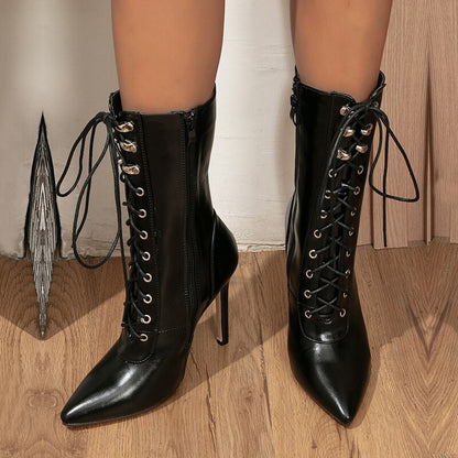 Lace-Up Decorated Design High Heel Women Luxury Boots