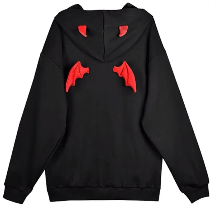 Retro American Style Little Devil Horn Themed Winter Hoodies