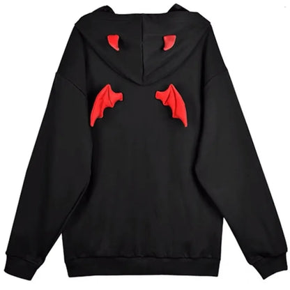 Retro American Style Little Devil Horn Themed Winter Hoodies