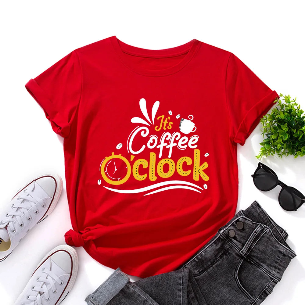 It's a Coffee Clock Print O-Neck Women T-Shirt