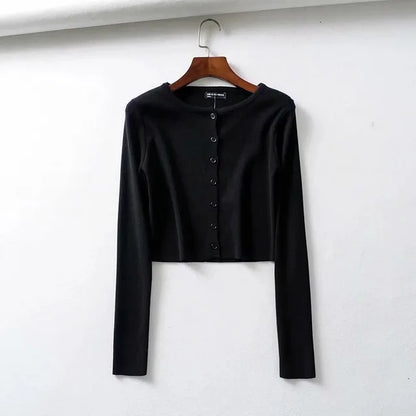 Spring O-Neck Long Sleeve Thin Cropped Sweaters