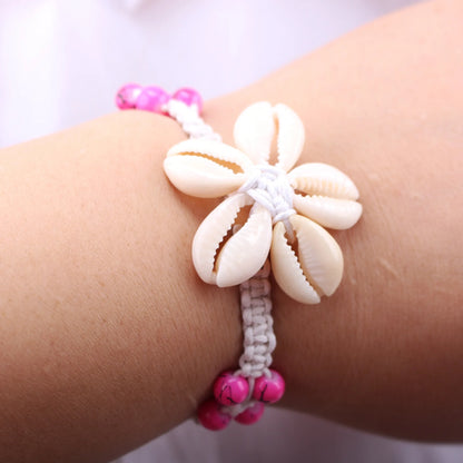 Bora Bora Beach Vibes - White Cord Cowrie Shell Flower Anklet
