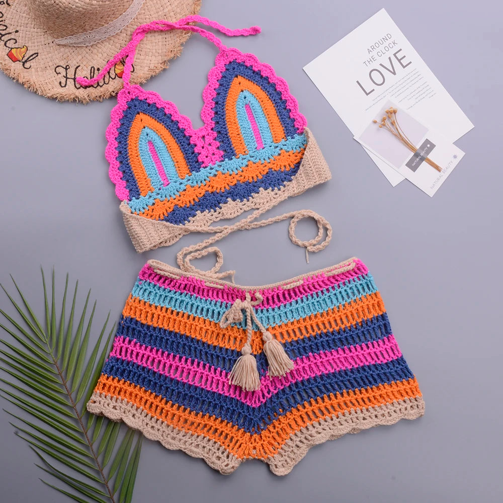 Super Creative Design Crochet Strapless Bikini Suit