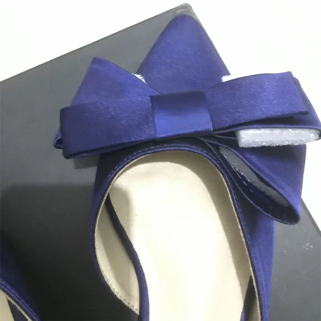 New Korean Style Silk Satin Pointed Baotou Half Slippers For Women 2025 Spring And Summer Bow Flat Heel Muller Shoes In Large Size